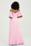 Off the Shoulder Chiffon Flutter Sleeves Junior Bridesmaid Dress Formal Evening Prom Gowns