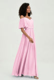 Off the Shoulder Chiffon Flutter Sleeves Junior Bridesmaid Dress Formal Evening Prom Gowns