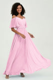 Off the Shoulder Chiffon Flutter Sleeves Junior Bridesmaid Dress Formal Evening Prom Gowns