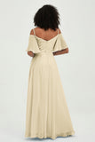 Off the Shoulder Chiffon Flutter Sleeves Junior Bridesmaid Dress Formal Evening Prom Gowns