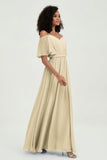 Off the Shoulder Chiffon Flutter Sleeves Junior Bridesmaid Dress Formal Evening Prom Gowns