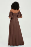 Off the Shoulder Chiffon Flutter Sleeves Junior Bridesmaid Dress Formal Evening Prom Gowns