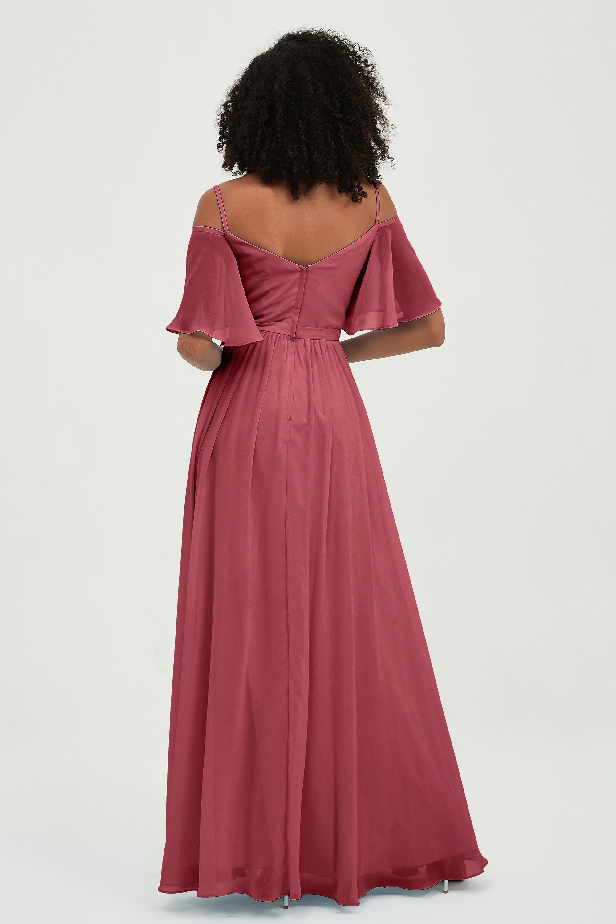 Off the Shoulder Chiffon Flutter Sleeves Junior Bridesmaid Dress Formal Evening Prom Gowns