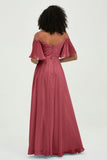 Off the Shoulder Chiffon Flutter Sleeves Junior Bridesmaid Dress Formal Evening Prom Gowns