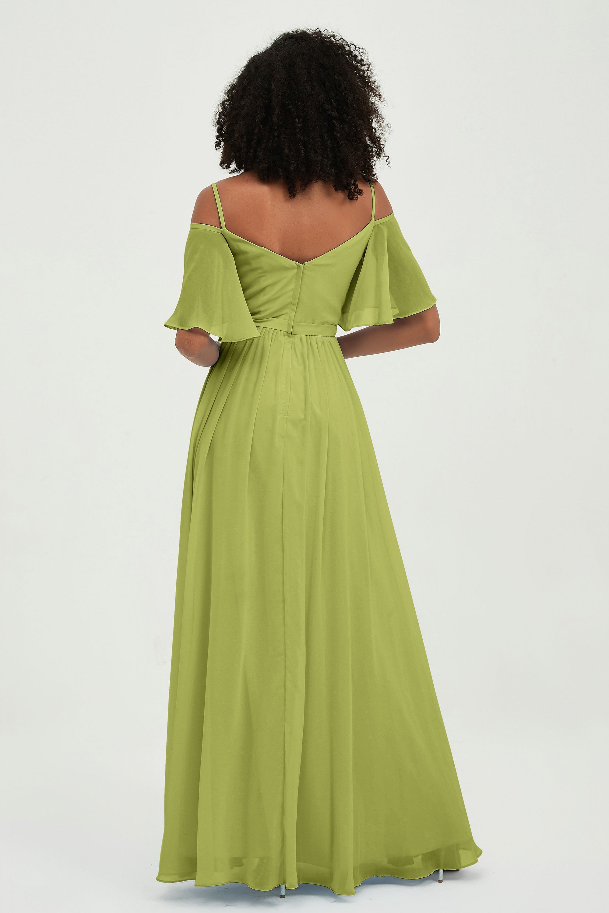 Off the Shoulder Chiffon Flutter Sleeves Junior Bridesmaid Dress Formal Evening Prom Gowns