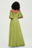 Off the Shoulder Chiffon Flutter Sleeves Junior Bridesmaid Dress Formal Evening Prom Gowns