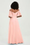 Off the Shoulder Chiffon Flutter Sleeves Junior Bridesmaid Dress Formal Evening Prom Gowns