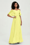 Off the Shoulder Chiffon Flutter Sleeves Junior Bridesmaid Dress Formal Evening Prom Gowns