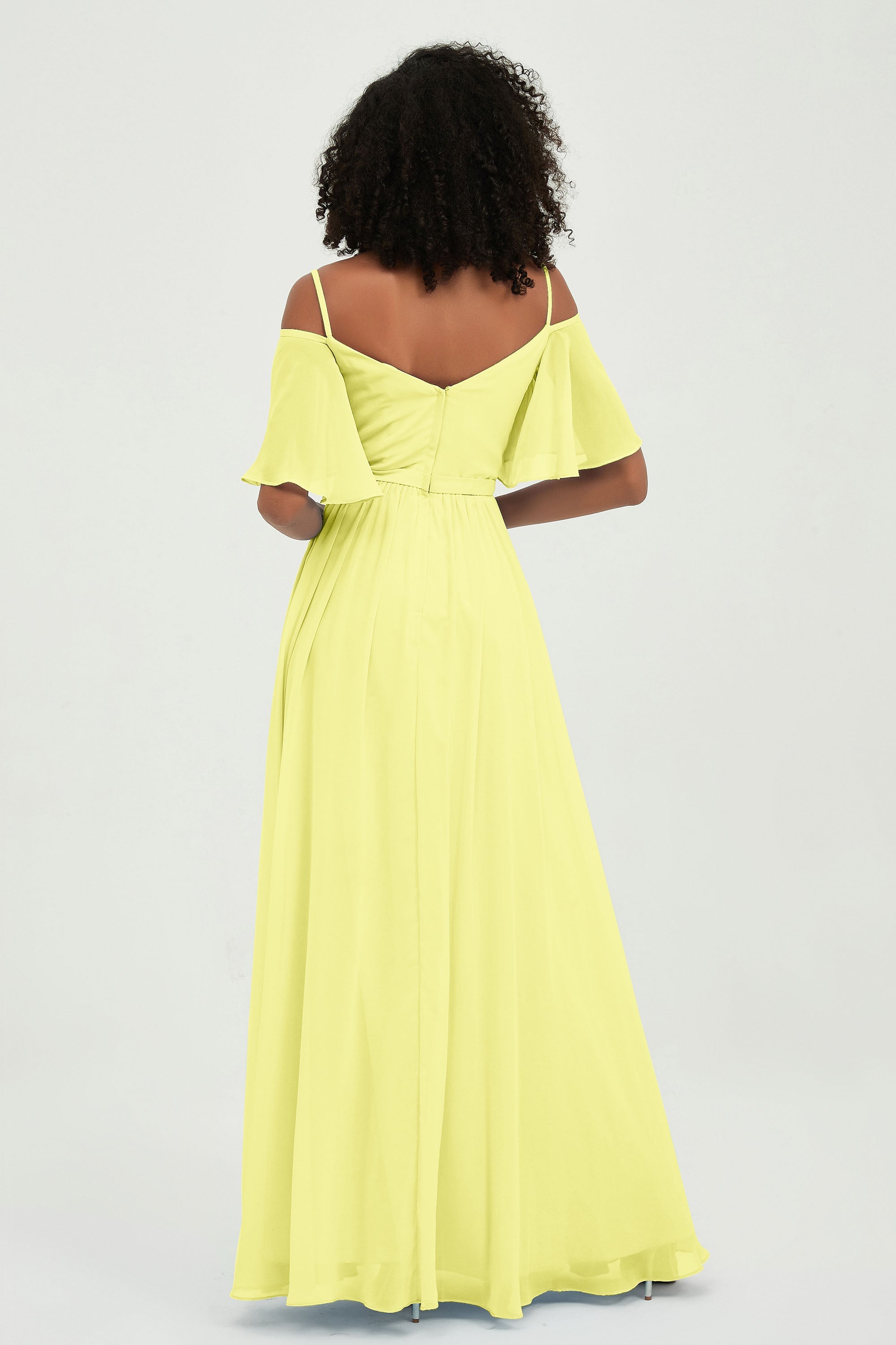 Off the Shoulder Chiffon Flutter Sleeves Junior Bridesmaid Dress Formal Evening Prom Gowns