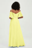Off the Shoulder Chiffon Flutter Sleeves Junior Bridesmaid Dress Formal Evening Prom Gowns