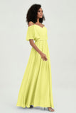 Off the Shoulder Chiffon Flutter Sleeves Junior Bridesmaid Dress Formal Evening Prom Gowns