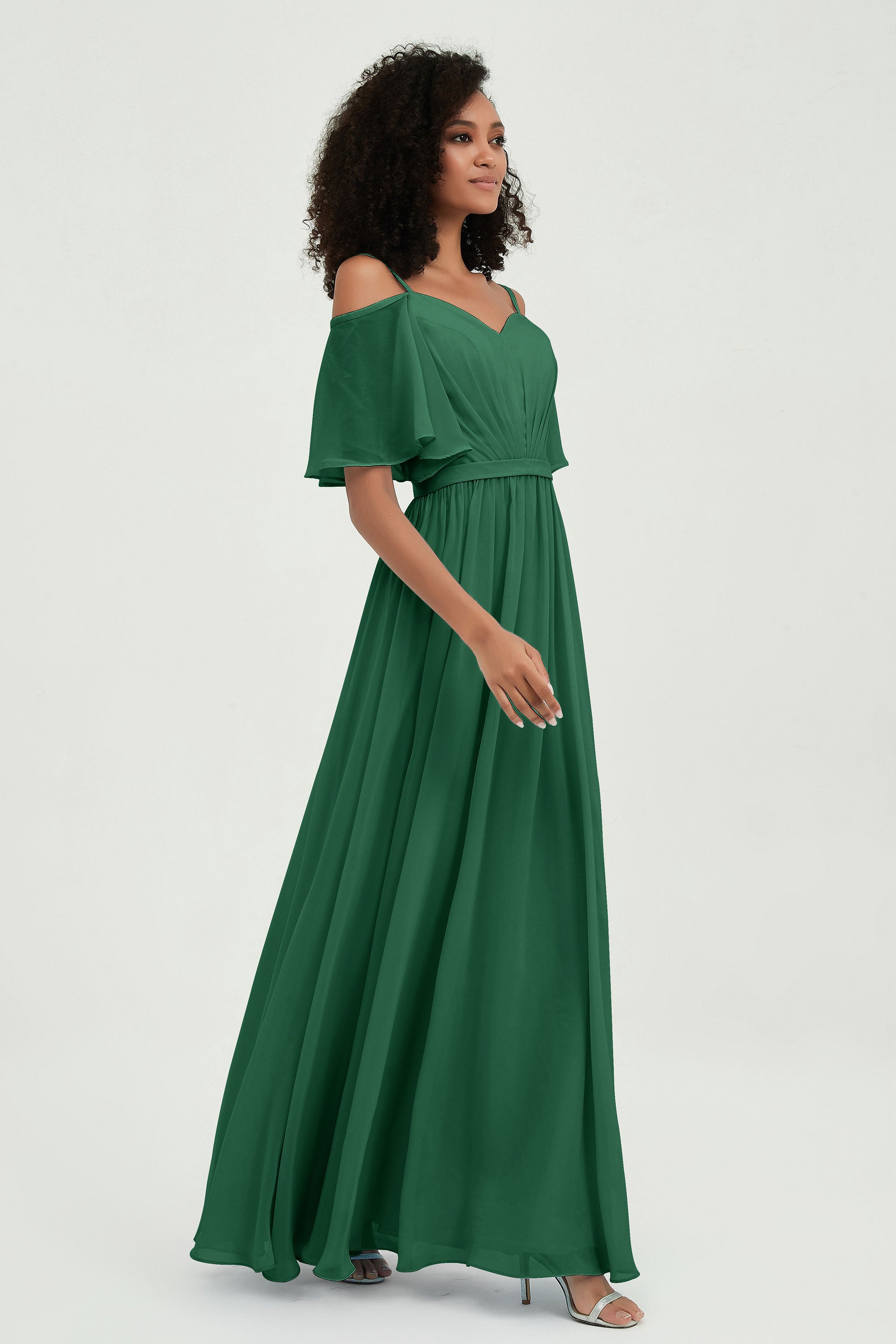 Off the Shoulder Chiffon Flutter Sleeves Junior Bridesmaid Dress Formal Evening Prom Gowns