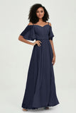Off the Shoulder Chiffon Flutter Sleeves Junior Bridesmaid Dress Formal Evening Prom Gowns