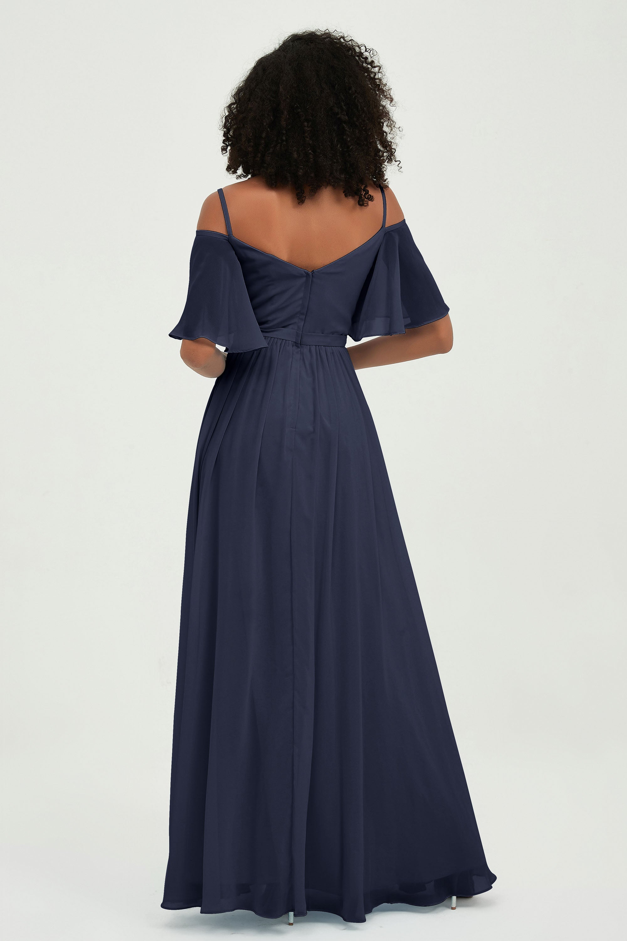 Off the Shoulder Chiffon Flutter Sleeves Junior Bridesmaid Dress Formal Evening Prom Gowns