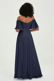Off the Shoulder Chiffon Flutter Sleeves Junior Bridesmaid Dress Formal Evening Prom Gowns
