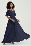 Off the Shoulder Chiffon Flutter Sleeves Junior Bridesmaid Dress Formal Evening Prom Gowns