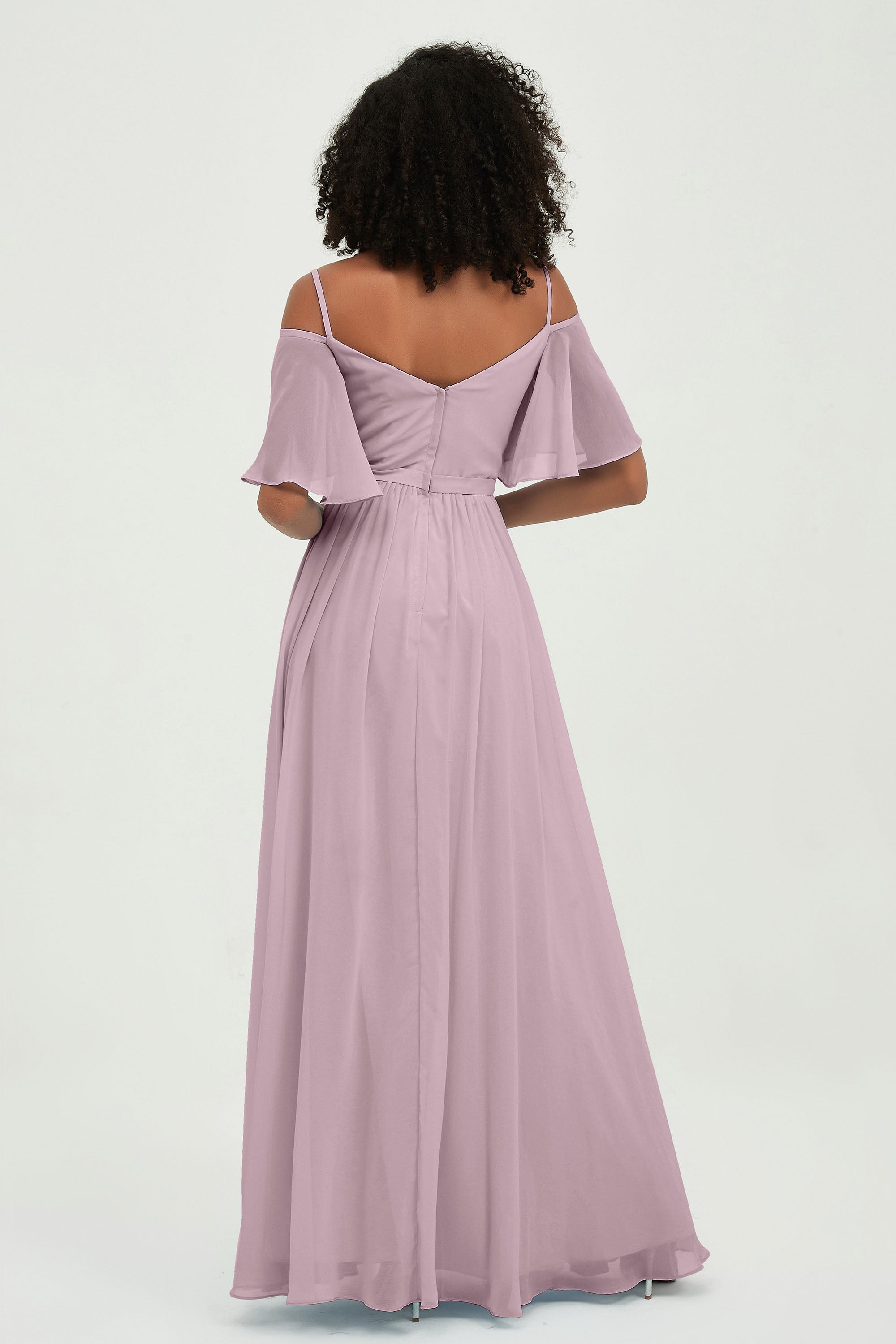 Off the Shoulder Chiffon Flutter Sleeves Junior Bridesmaid Dress Formal Evening Prom Gowns