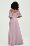 Off the Shoulder Chiffon Flutter Sleeves Junior Bridesmaid Dress Formal Evening Prom Gowns