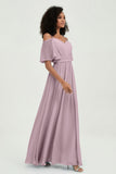 Off the Shoulder Chiffon Flutter Sleeves Junior Bridesmaid Dress Formal Evening Prom Gowns