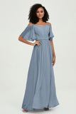 Off the Shoulder Chiffon Flutter Sleeves Junior Bridesmaid Dress Formal Evening Prom Gowns