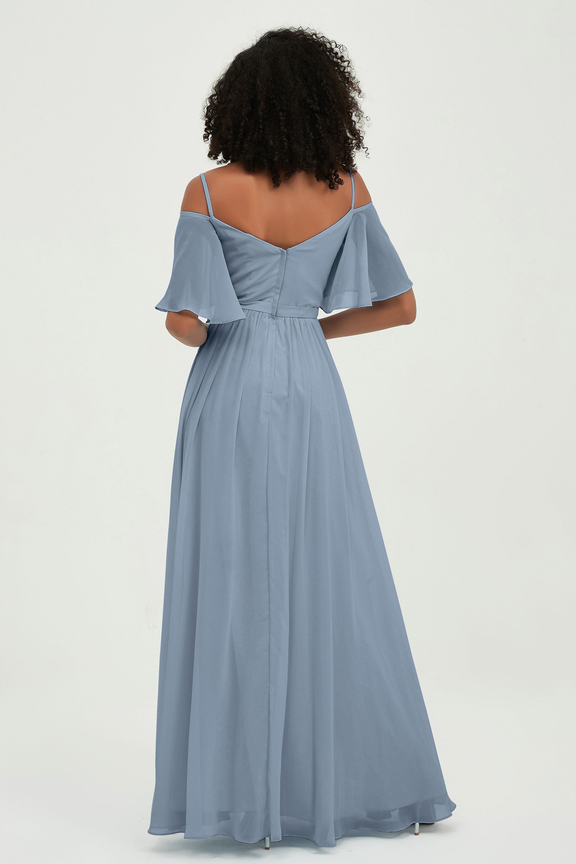 Off the Shoulder Chiffon Flutter Sleeves Junior Bridesmaid Dress Formal Evening Prom Gowns