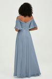 Off the Shoulder Chiffon Flutter Sleeves Junior Bridesmaid Dress Formal Evening Prom Gowns