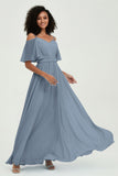 Off the Shoulder Chiffon Flutter Sleeves Junior Bridesmaid Dress Formal Evening Prom Gowns