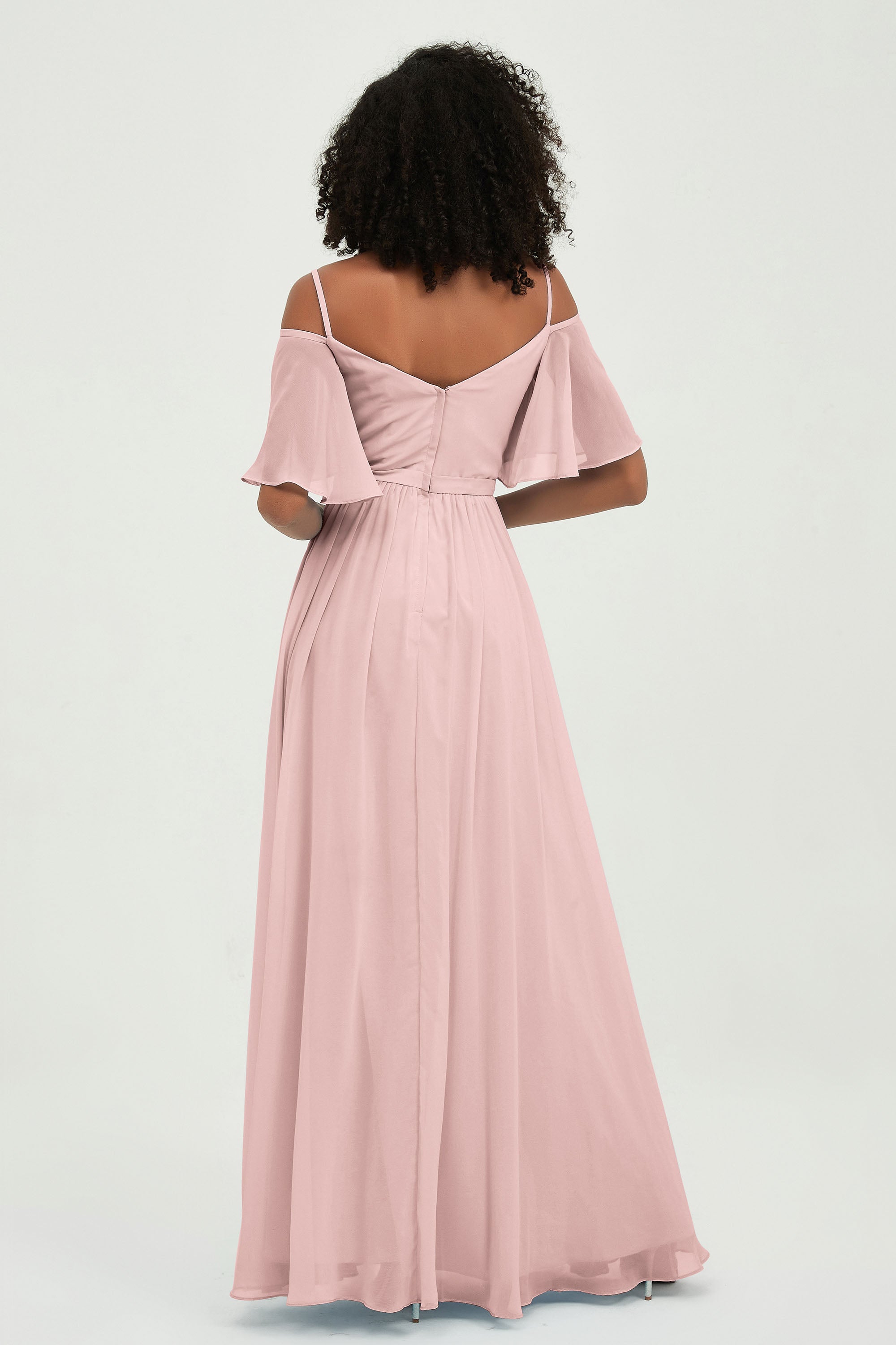 Off the Shoulder Chiffon Flutter Sleeves Junior Bridesmaid Dress Formal Evening Prom Gowns