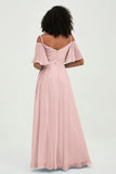 Off the Shoulder Chiffon Flutter Sleeves Junior Bridesmaid Dress Formal Evening Prom Gowns