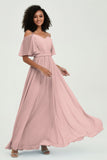 Off the Shoulder Chiffon Flutter Sleeves Junior Bridesmaid Dress Formal Evening Prom Gowns