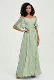 Off the Shoulder Chiffon Flutter Sleeves Junior Bridesmaid Dress Formal Evening Prom Gowns