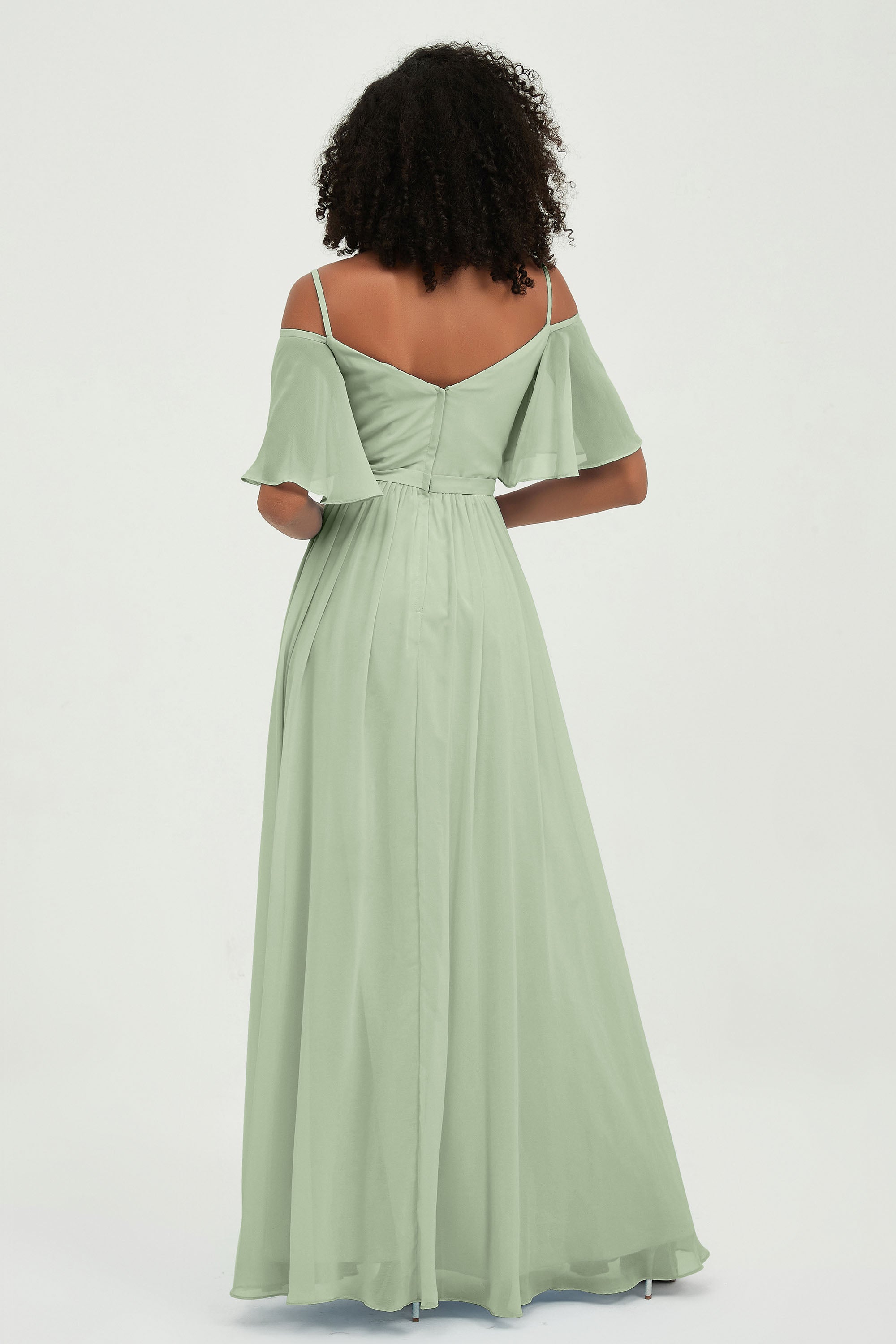 Off the Shoulder Chiffon Flutter Sleeves Junior Bridesmaid Dress Formal Evening Prom Gowns