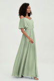 Off the Shoulder Chiffon Flutter Sleeves Junior Bridesmaid Dress Formal Evening Prom Gowns