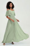 Off the Shoulder Chiffon Flutter Sleeves Junior Bridesmaid Dress Formal Evening Prom Gowns