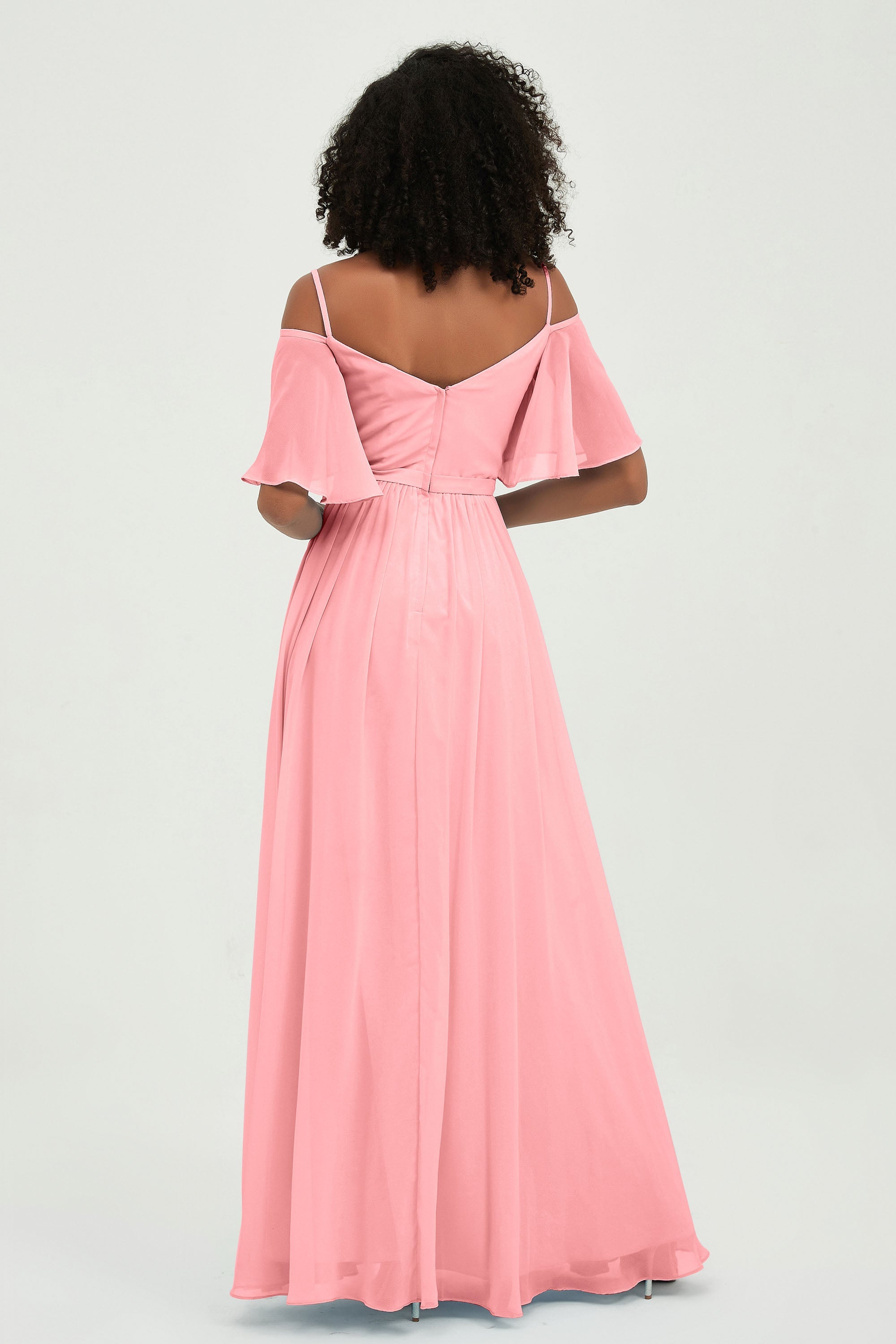 Off the Shoulder Chiffon Flutter Sleeves Junior Bridesmaid Dress Formal Evening Prom Gowns