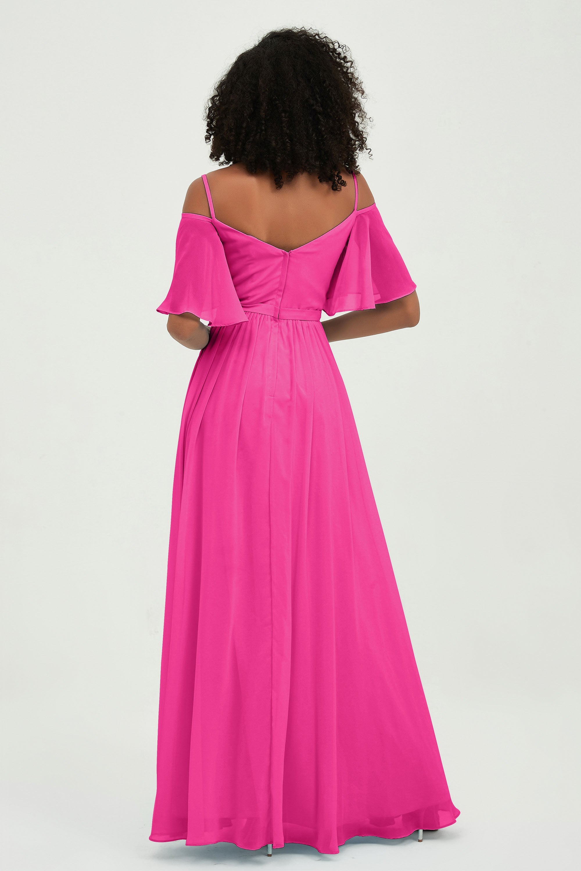 Off the Shoulder Chiffon Flutter Sleeves Junior Bridesmaid Dress Formal Evening Prom Gowns