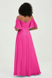 Off the Shoulder Chiffon Flutter Sleeves Junior Bridesmaid Dress Formal Evening Prom Gowns