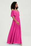 Off the Shoulder Chiffon Flutter Sleeves Junior Bridesmaid Dress Formal Evening Prom Gowns