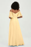 Off the Shoulder Chiffon Flutter Sleeves Junior Bridesmaid Dress Formal Evening Prom Gowns