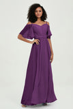 Off the Shoulder Chiffon Flutter Sleeves Junior Bridesmaid Dress Formal Evening Prom Gowns