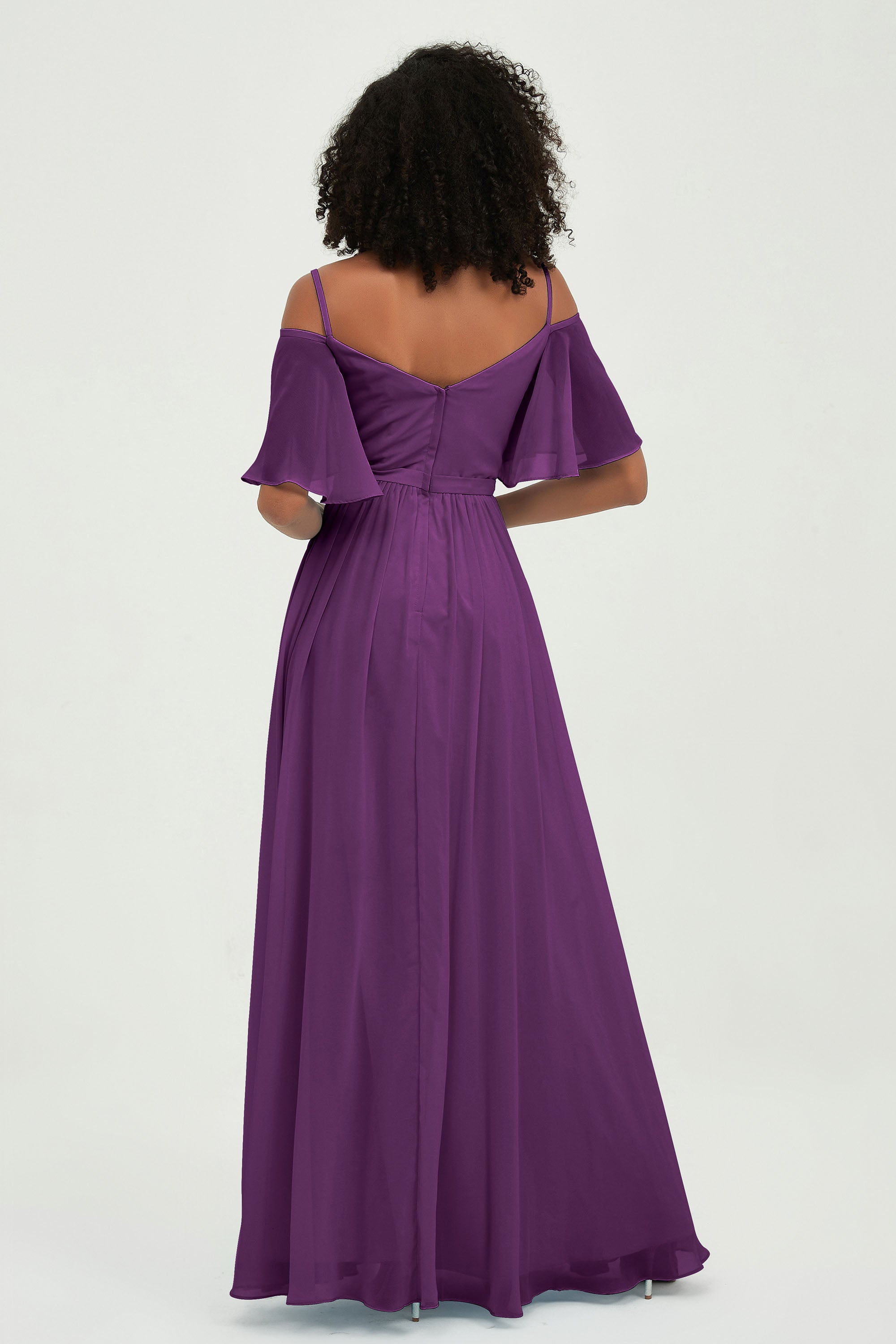 Off the Shoulder Chiffon Flutter Sleeves Junior Bridesmaid Dress Formal Evening Prom Gowns