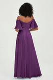 Off the Shoulder Chiffon Flutter Sleeves Junior Bridesmaid Dress Formal Evening Prom Gowns