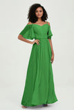 Off the Shoulder Chiffon Flutter Sleeves Junior Bridesmaid Dress Formal Evening Prom Gowns