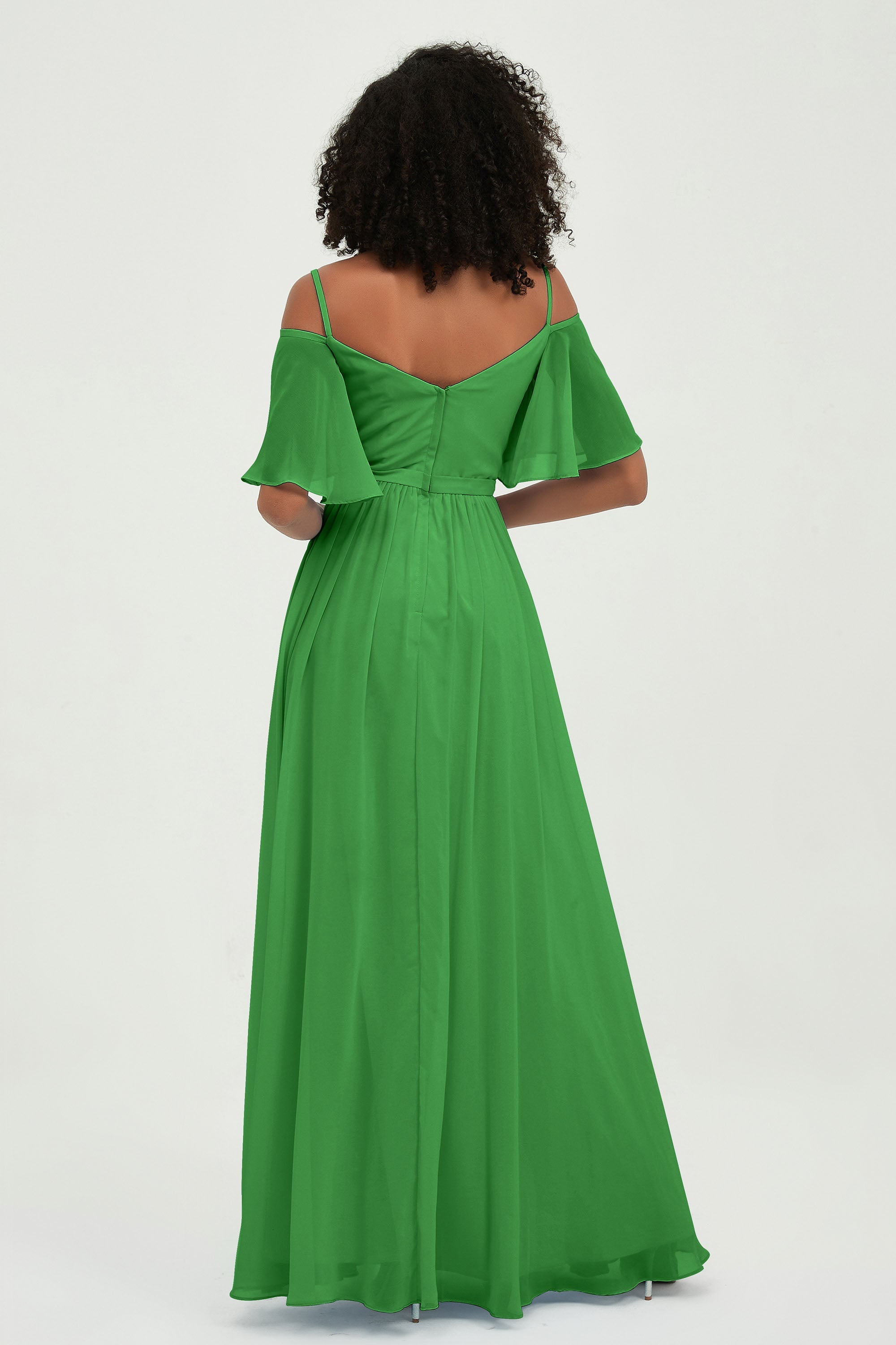 Off the Shoulder Chiffon Flutter Sleeves Junior Bridesmaid Dress Formal Evening Prom Gowns