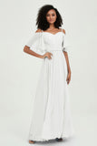 Off the Shoulder Chiffon Flutter Sleeves Junior Bridesmaid Dress Formal Evening Prom Gowns