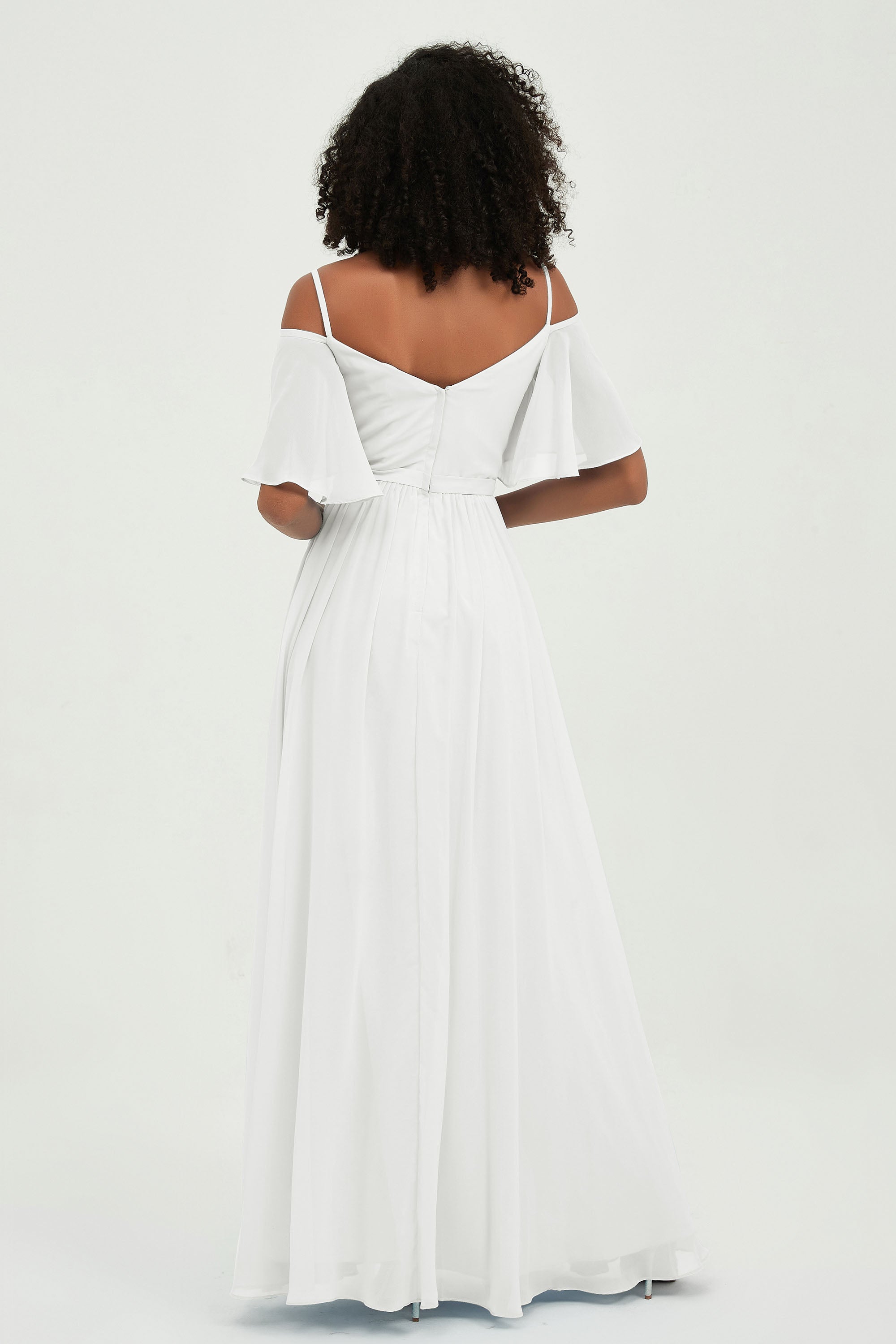 Off the Shoulder Chiffon Flutter Sleeves Junior Bridesmaid Dress Formal Evening Prom Gowns