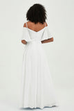 Off the Shoulder Chiffon Flutter Sleeves Junior Bridesmaid Dress Formal Evening Prom Gowns