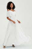 Off the Shoulder Chiffon Flutter Sleeves Junior Bridesmaid Dress Formal Evening Prom Gowns