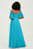 Off the Shoulder Chiffon Flutter Sleeves Junior Bridesmaid Dress Formal Evening Prom Gowns