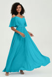 Off the Shoulder Chiffon Flutter Sleeves Junior Bridesmaid Dress Formal Evening Prom Gowns
